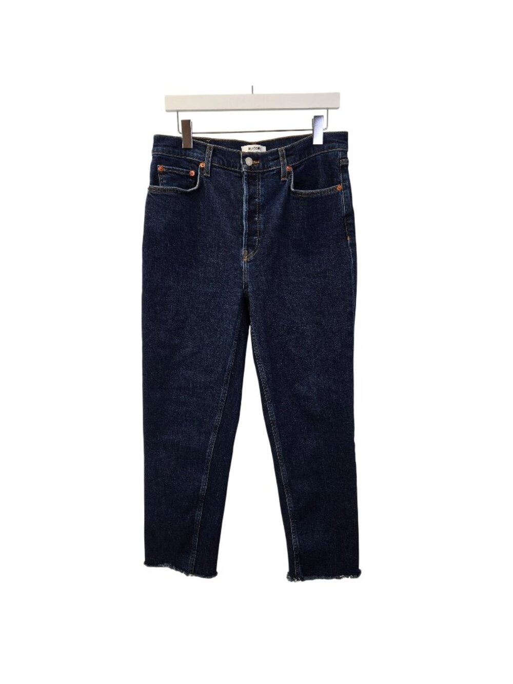 Re/Done '70s Stovepipe Jeans Hidden Button Fly Raw Hem Crop Jeans Size 30